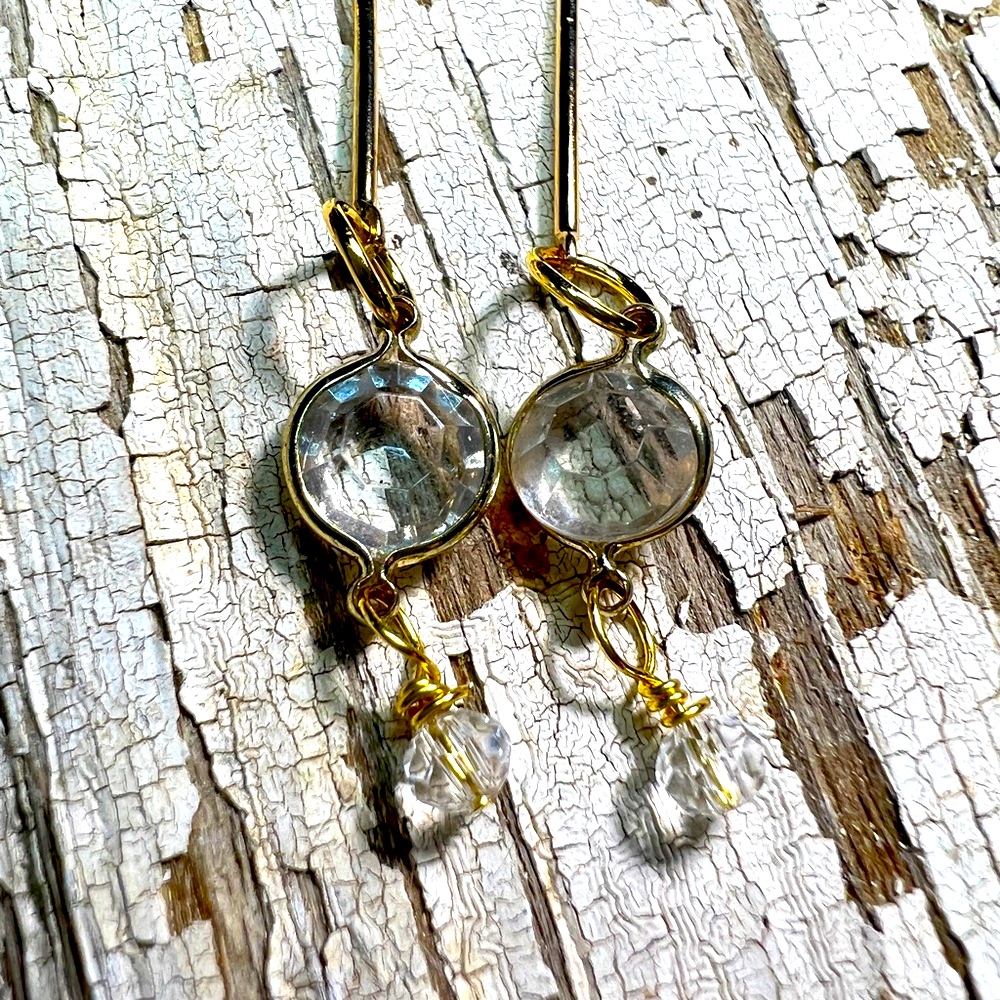 The Quartz Collection:Goldtone Earrings W/ Faceted Quartz Bezels By Susan A. Ray